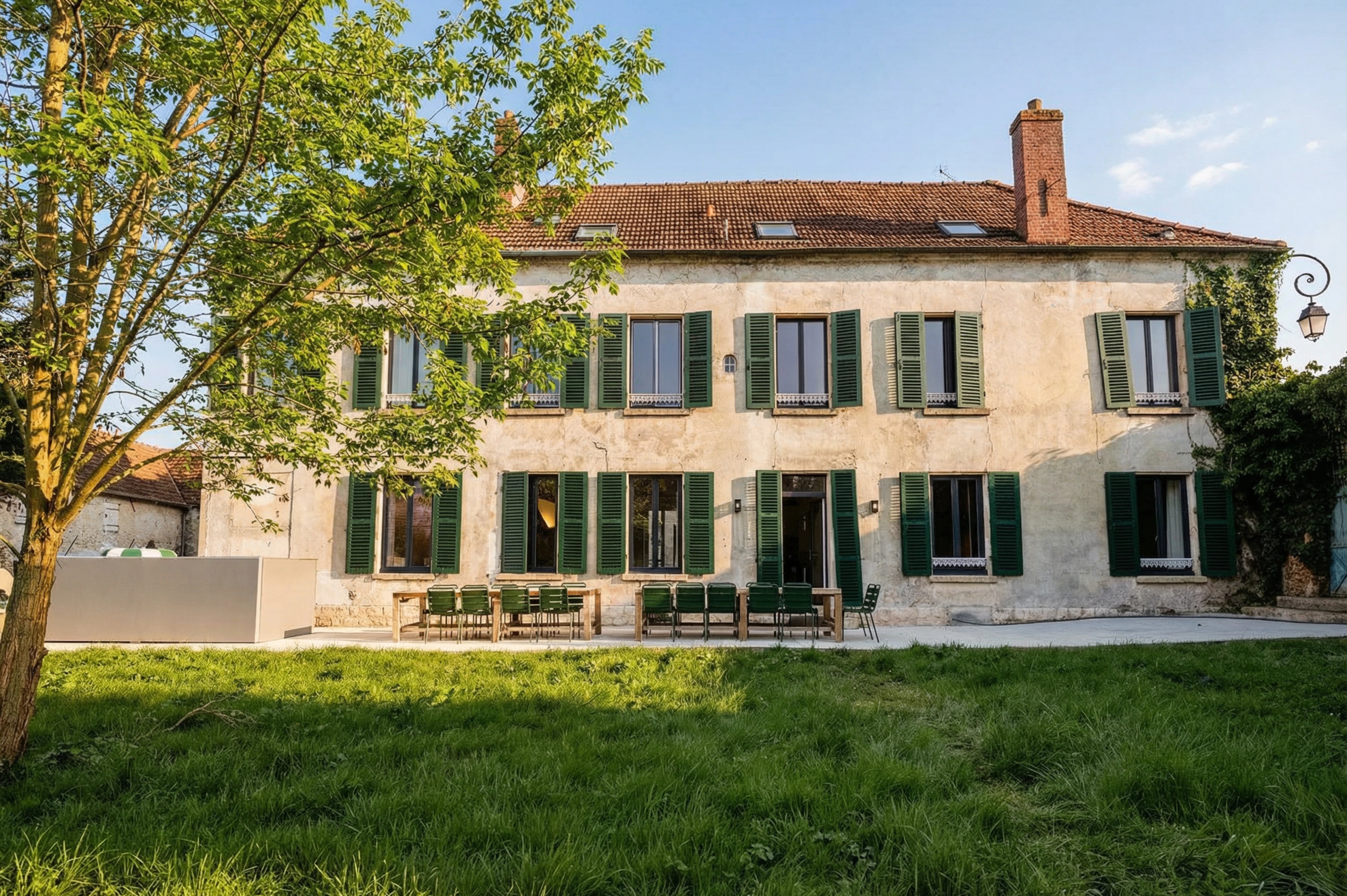 Stone French manor at golden hour